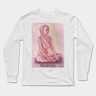 Meditating woman girl, zen, yoga, buddhism Long Sleeve T-Shirt